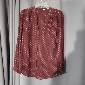 Old Navy Burgundy Blouse with White Dots